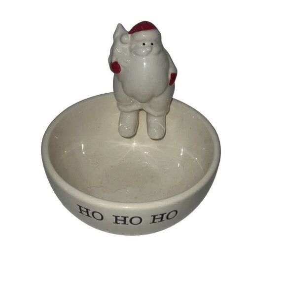 Mud Pie Ceramic Candy Dish 3D Santa Sits Ho Ho Ho Christmas Trinket Bowl Holiday - Picture 8 of 9